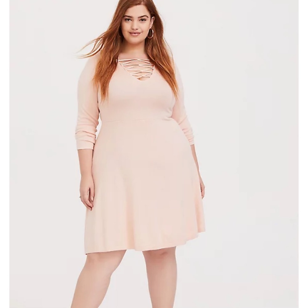 Torrid Baby Pink Strappy Skater Sweater Dress 2